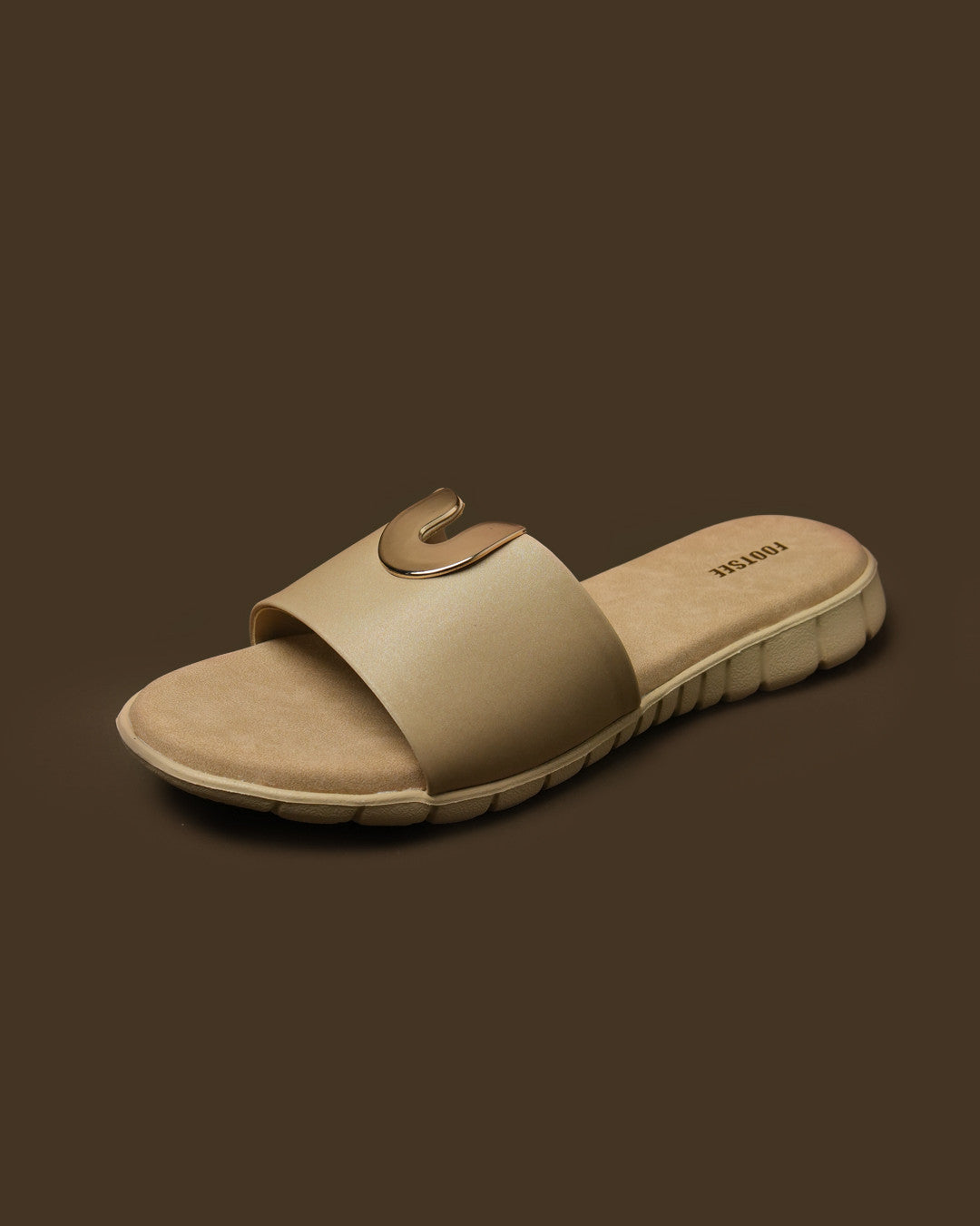 Arc Olive Beige Metal-Detail Flat Slide view 4