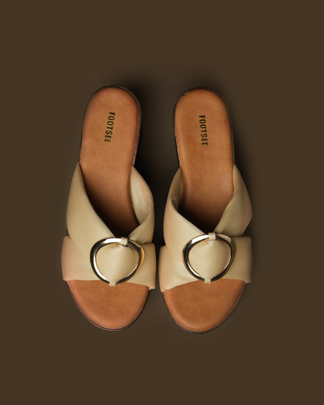 Orbit Olive Beige Ring-Detail Wedge Slide view 2