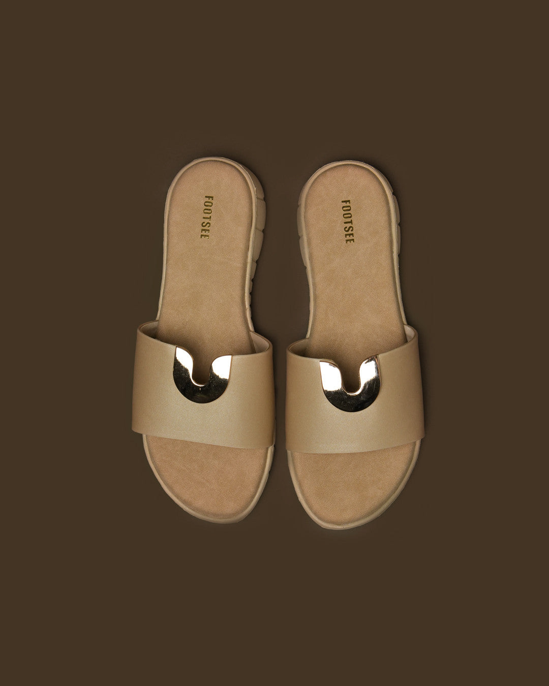Arc Olive Beige Metal-Detail Flat Slide view 3