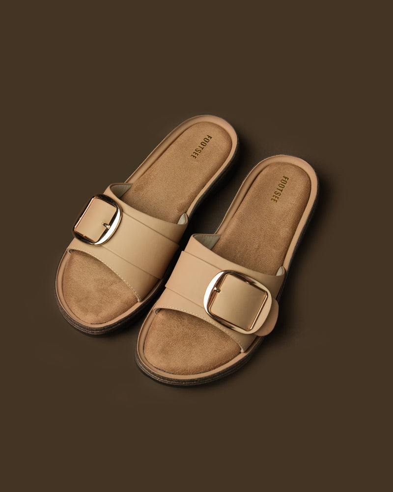 Clasp Taupe Buckle-Detail Flat Slide