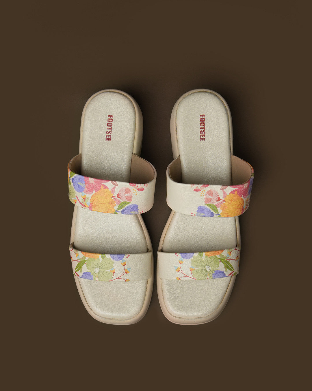 Flora Ivory Multi Floral Double-Strap Platform Slide view 2