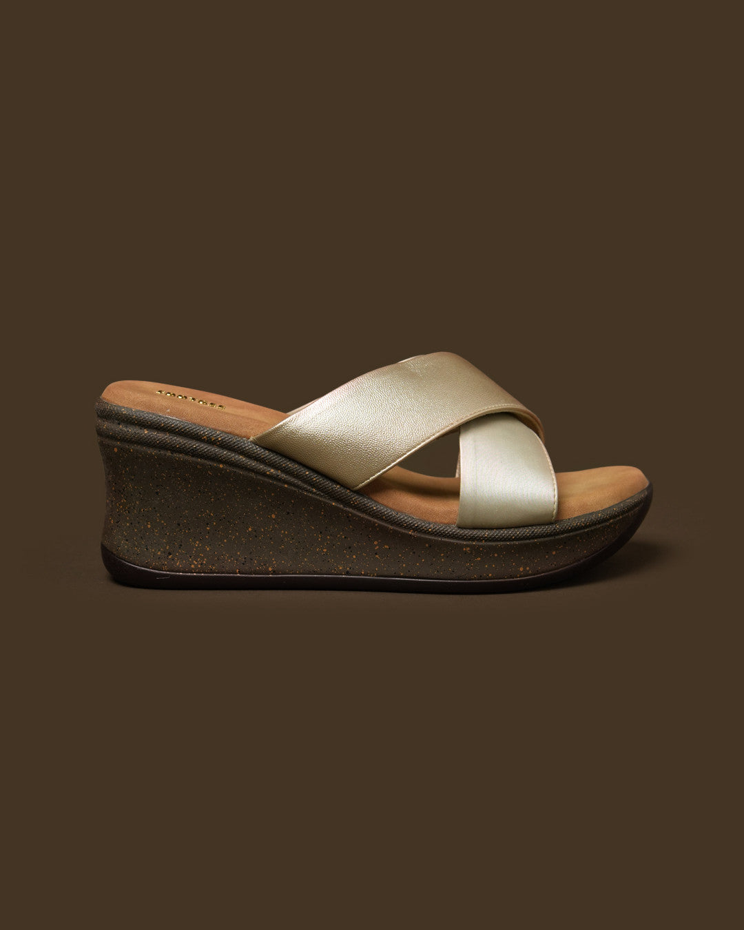 Lustre Champagne Gold Cross-Strap Wedge Slide view 7