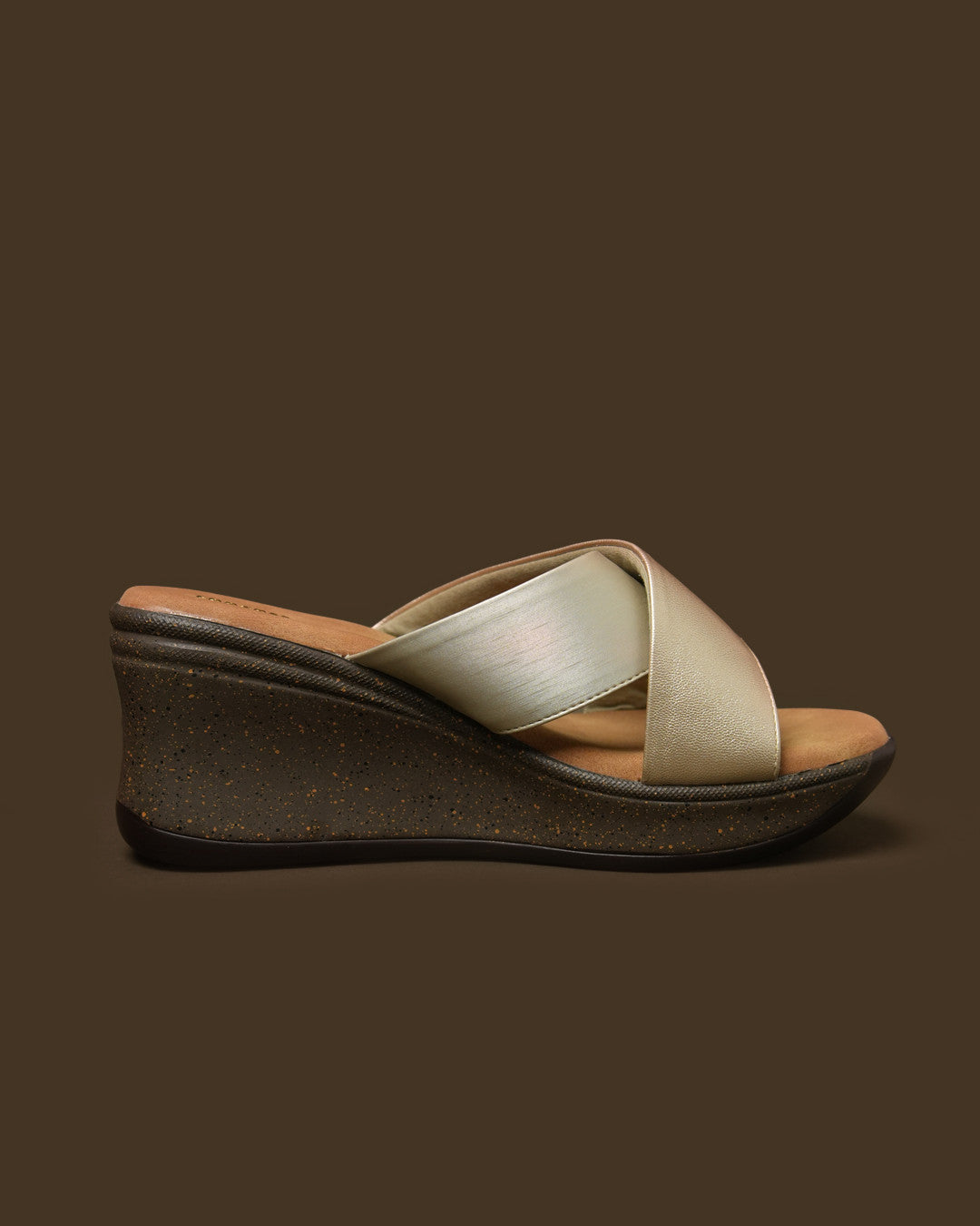 Lustre Champagne Gold Cross-Strap Wedge Slide view 6