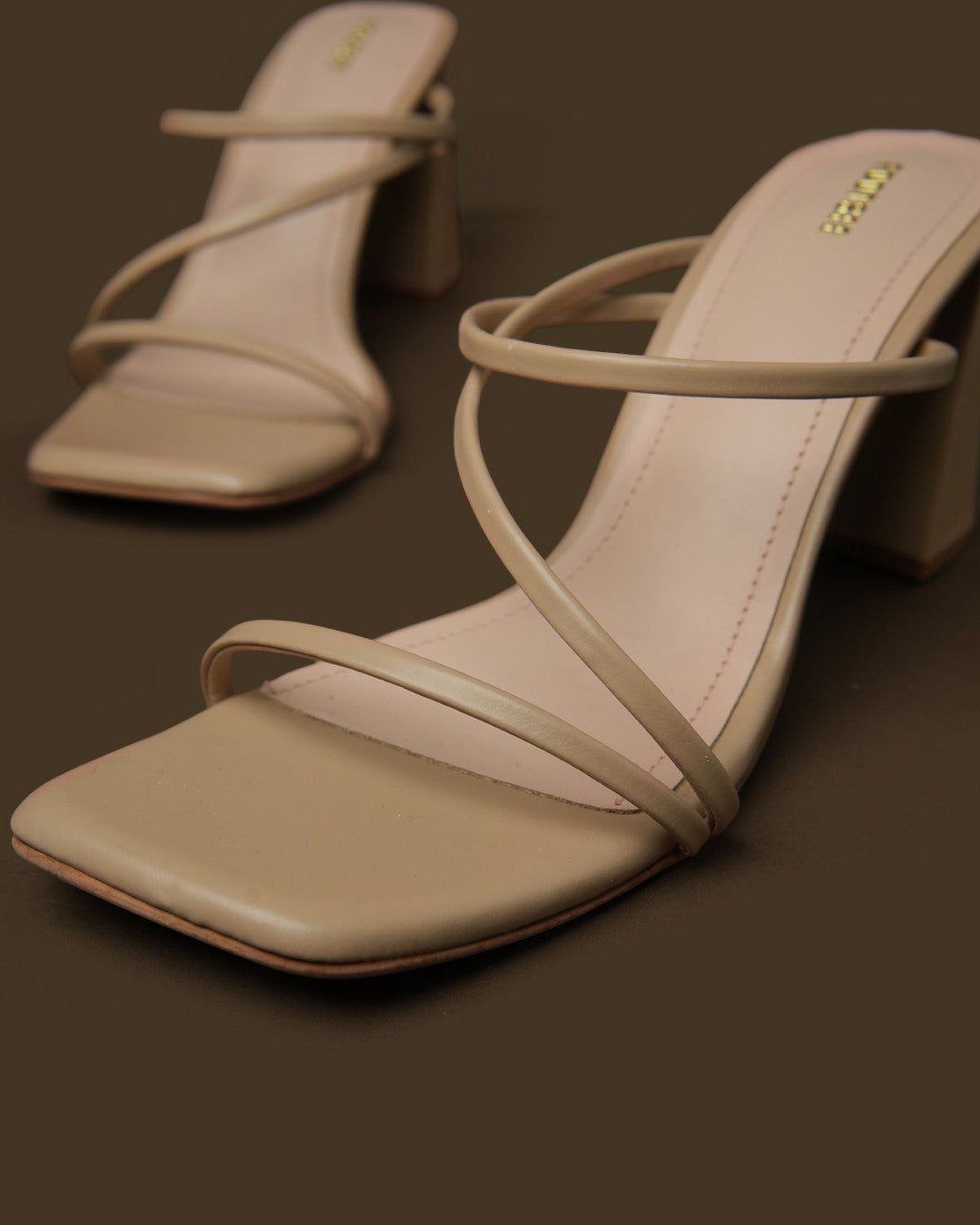 Cadence Nude Beige Strappy Block-Heel Mule view 3