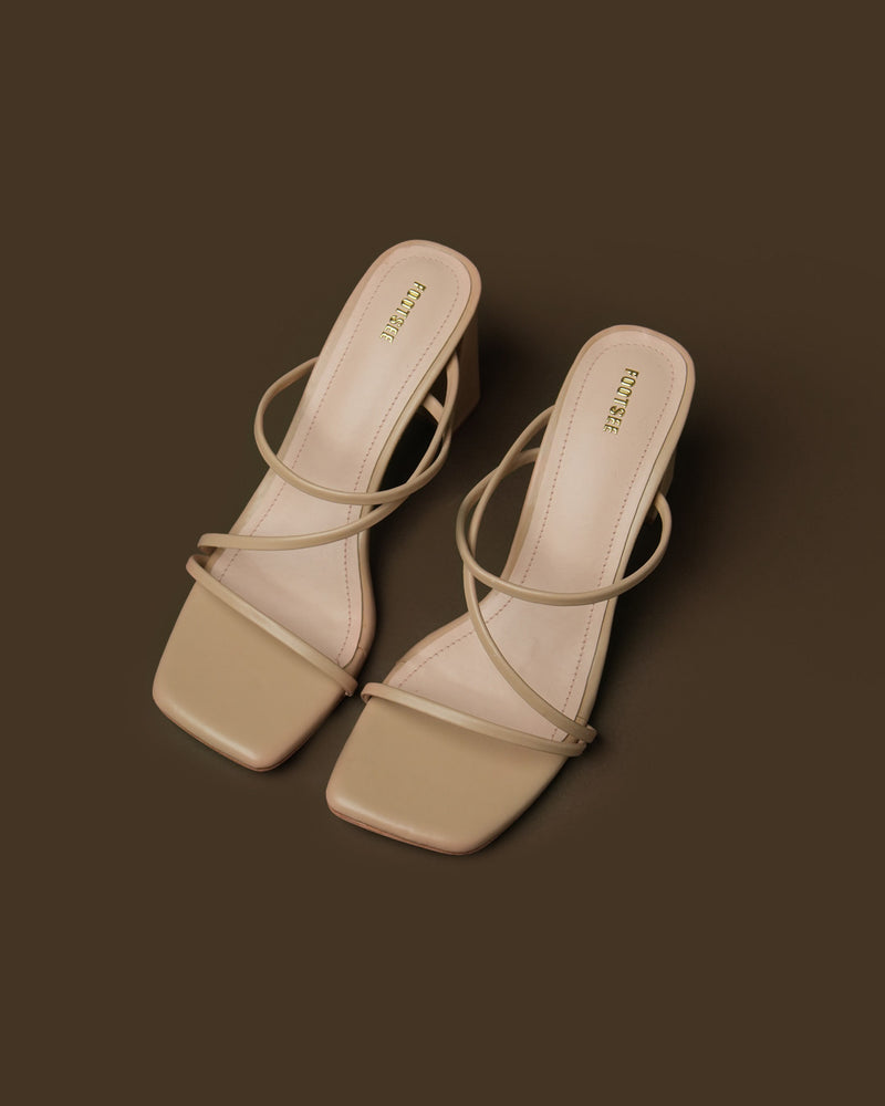 Cadence Nude Beige Strappy Block-Heel Mule