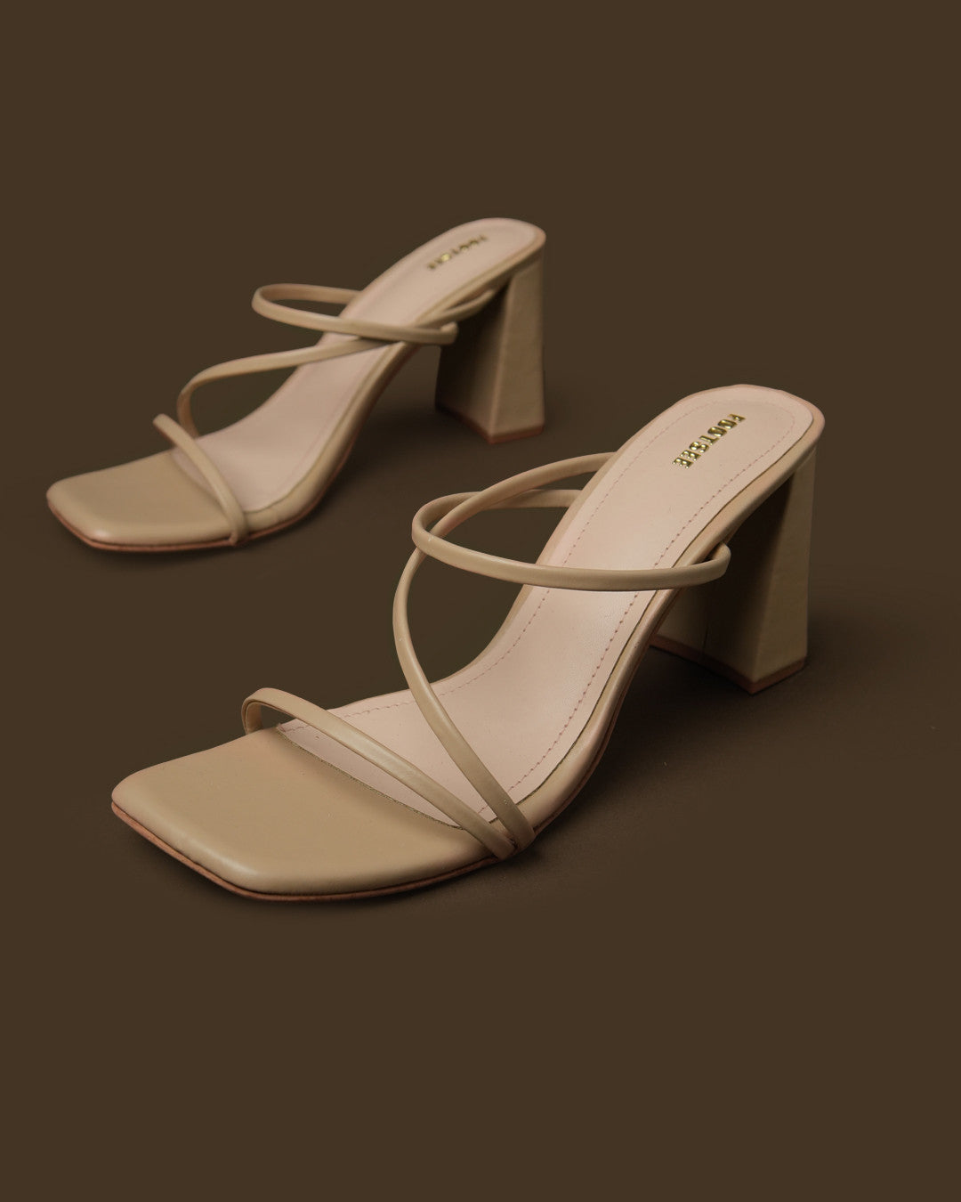 Cadence Nude Beige Strappy Block-Heel Mule view 2