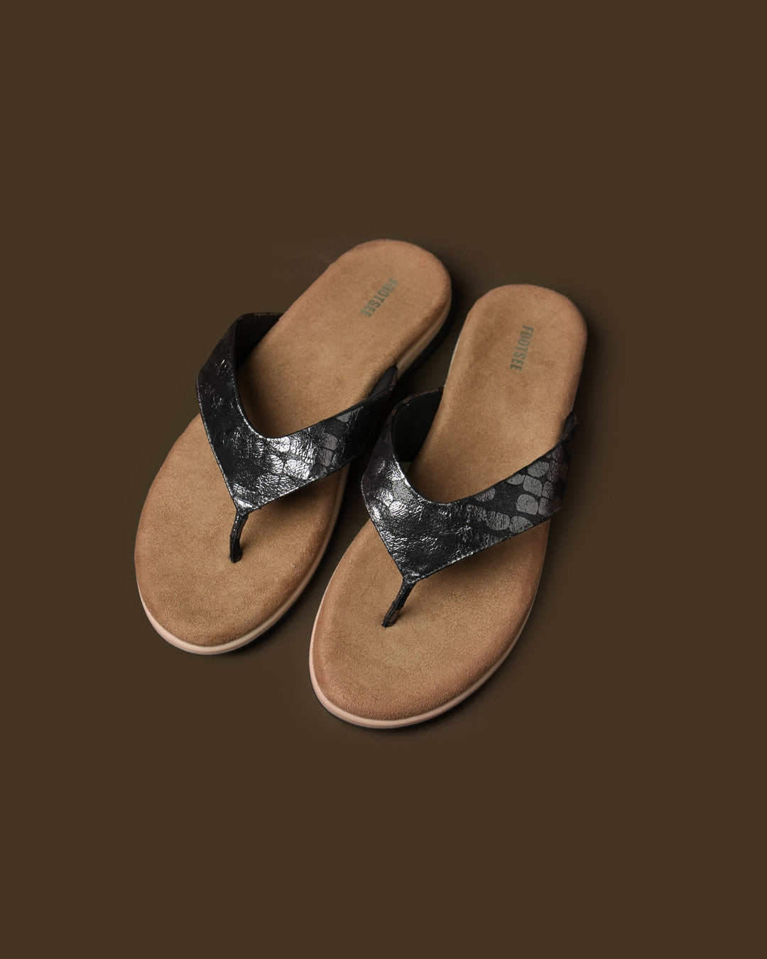 Sable Black Silver Patterned Toe-Post Flat Sandal