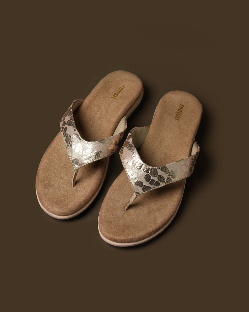 Sable Champagne Gold Patterned Toe-Post Flat Sandal