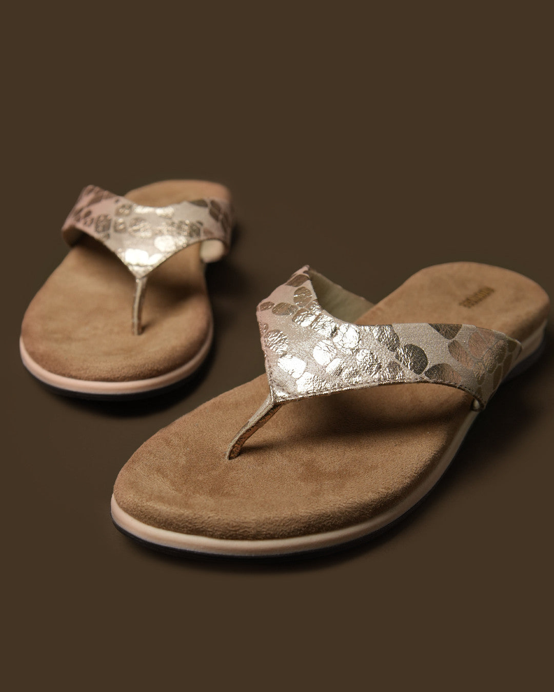 Sable Champagne Gold Patterned Toe-Post Flat Sandal view 4