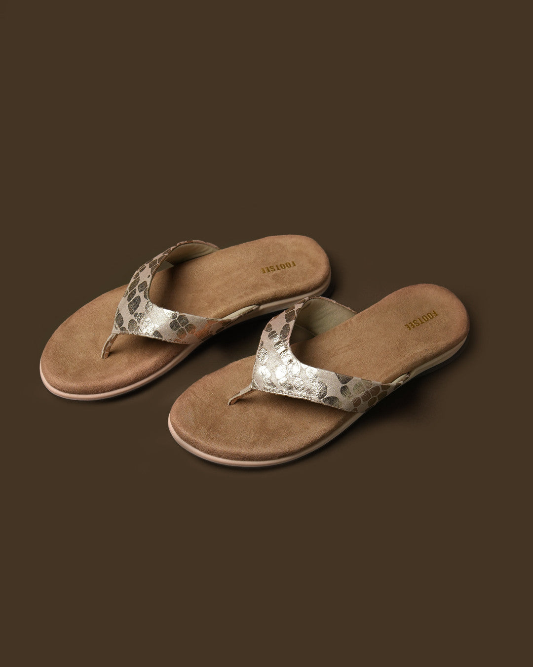 Sable Champagne Gold Patterned Toe-Post Flat Sandal view 3