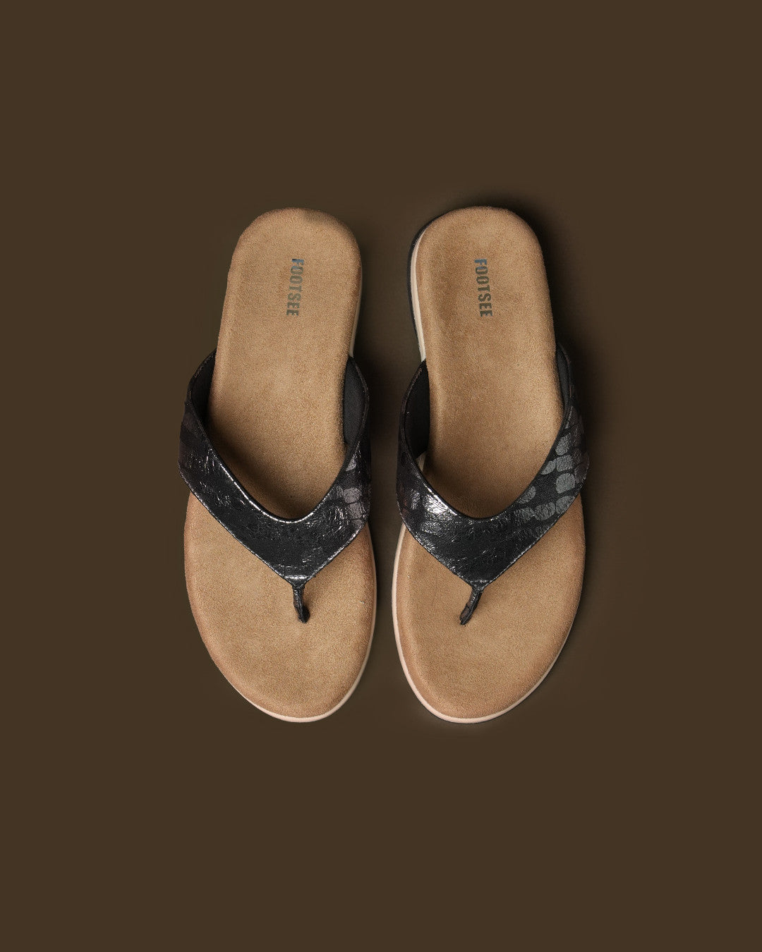 Sable Black Silver Patterned Toe-Post Flat Sandal view 2
