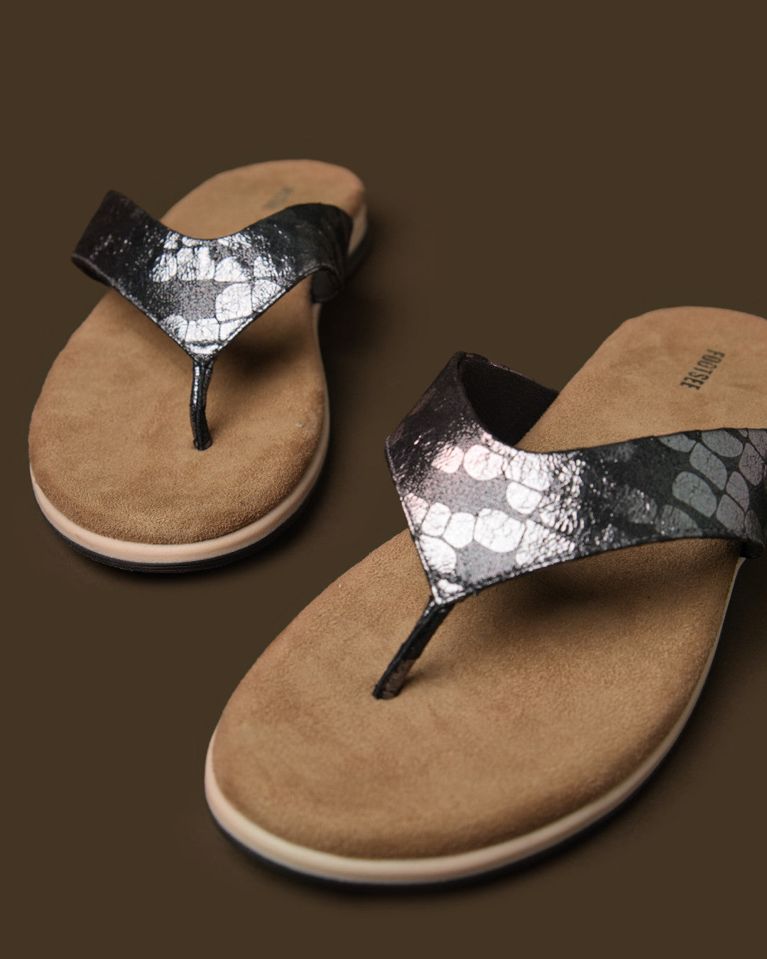 Sable Black Silver Patterned Toe-Post Flat Sandal view 4