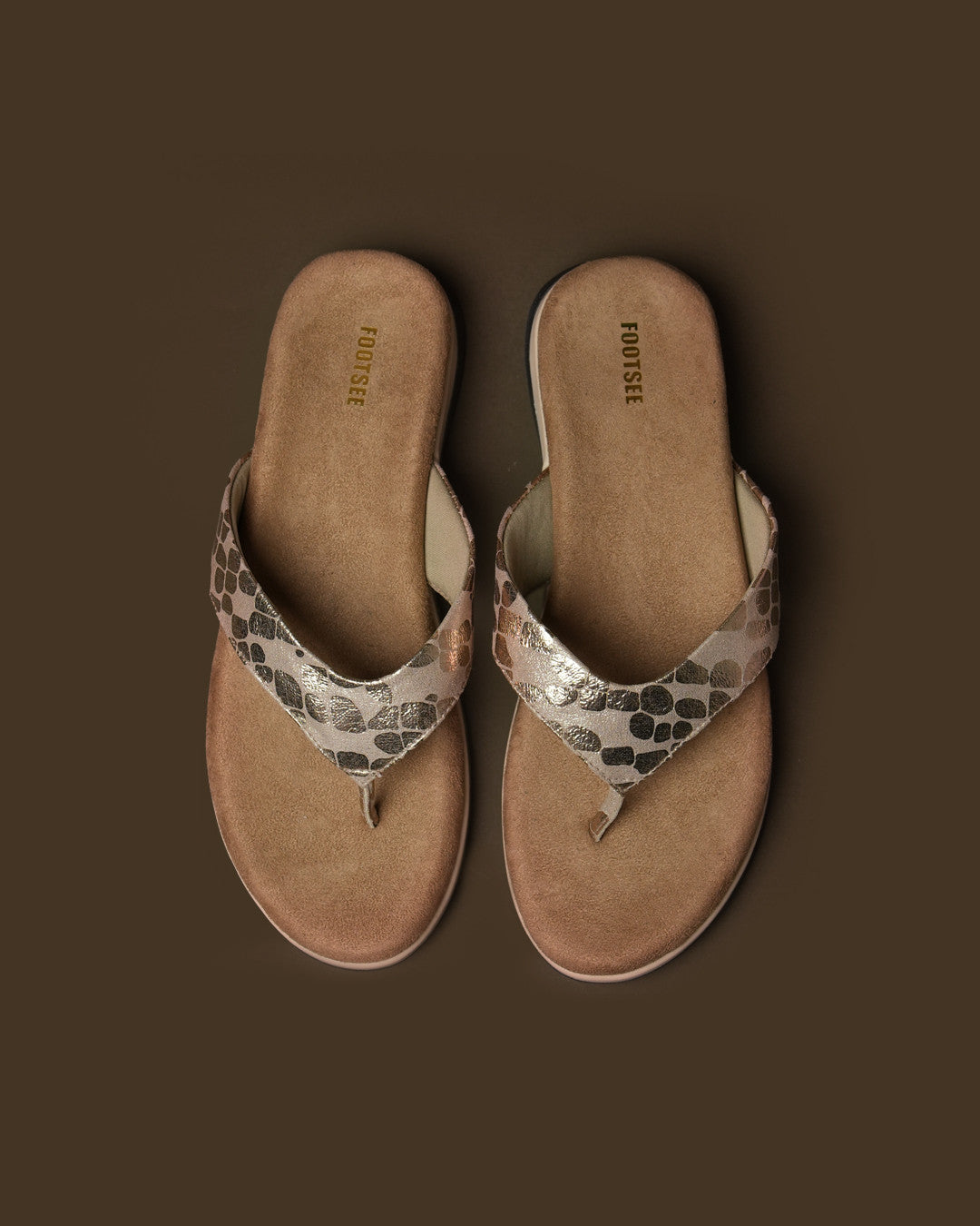 Sable Champagne Gold Patterned Toe-Post Flat Sandal view 2