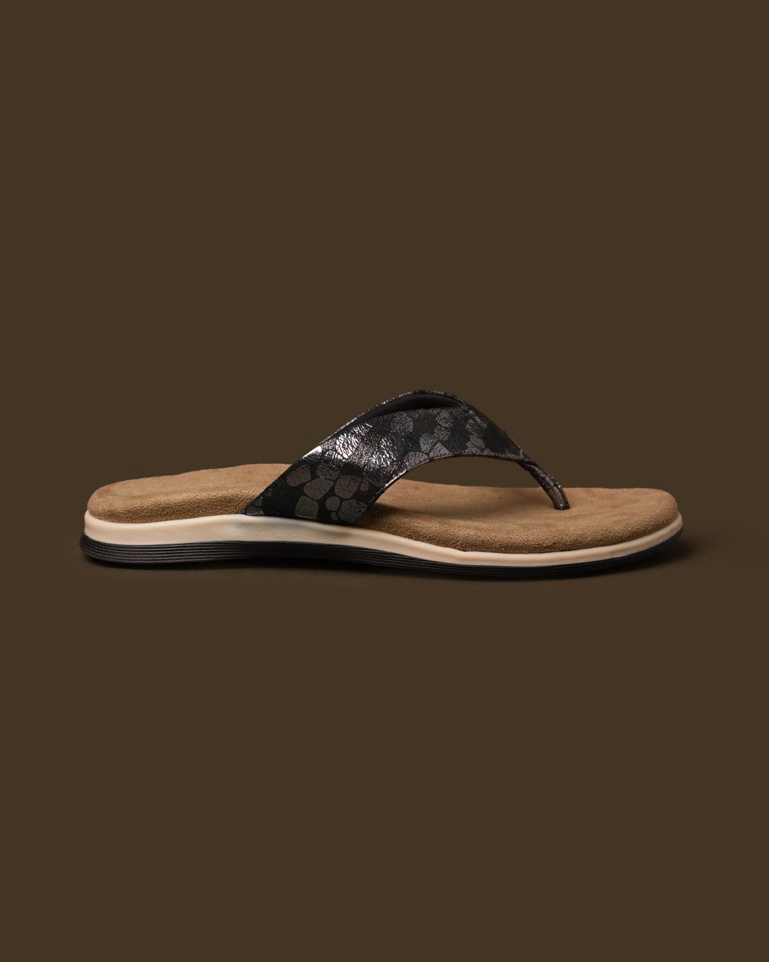 Sable Black Silver Patterned Toe-Post Flat Sandal view 5