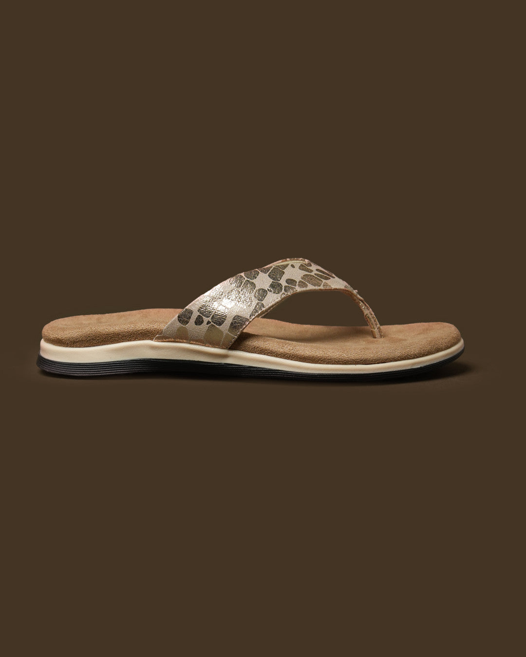 Sable Champagne Gold Patterned Toe-Post Flat Sandal view 5