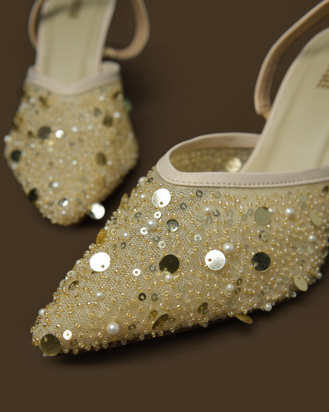 Cinder Champagne Gold Embellished Slingback Heel view 4