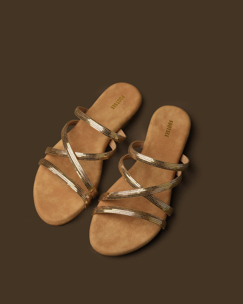 Dazzle Gold Strappy Flat Slide