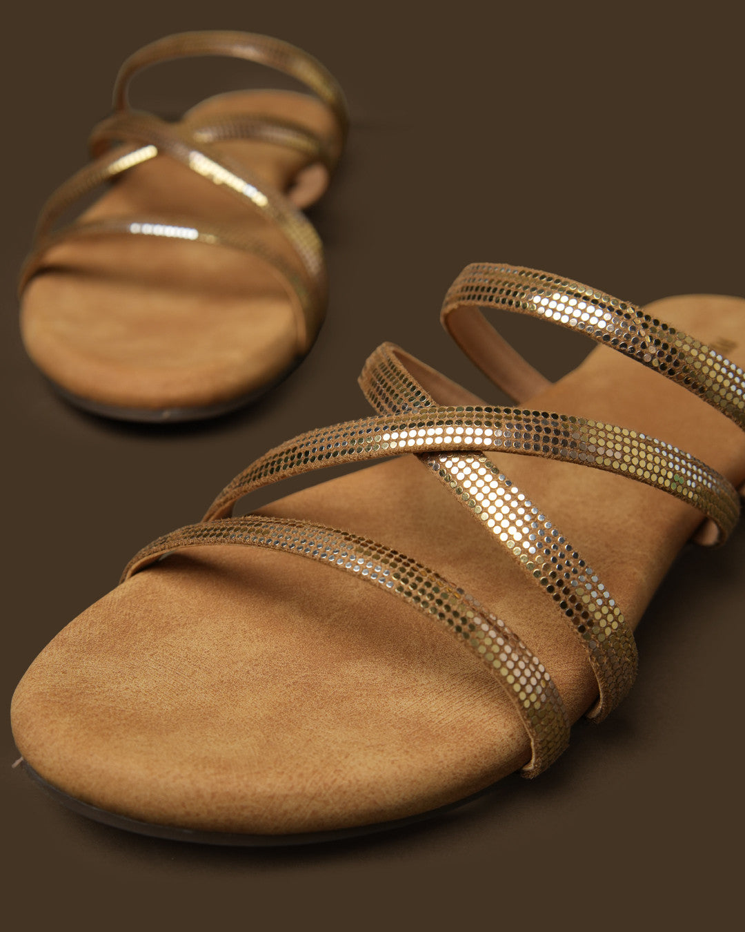 Dazzle Gold Strappy Flat Slide view 5