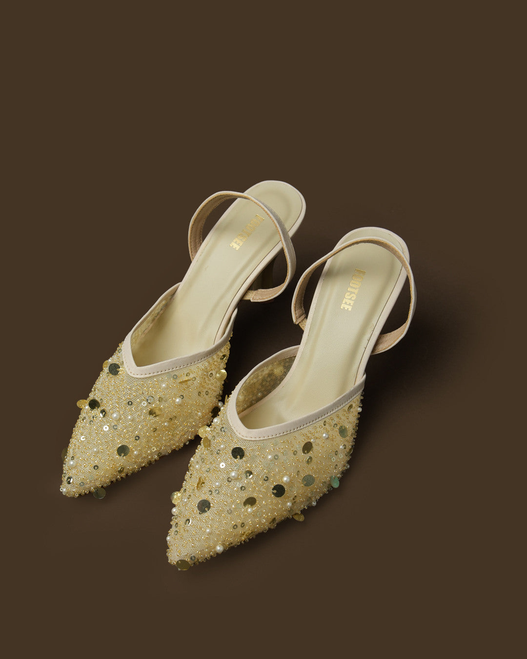 Cinder Champagne Gold Embellished Slingback Heel