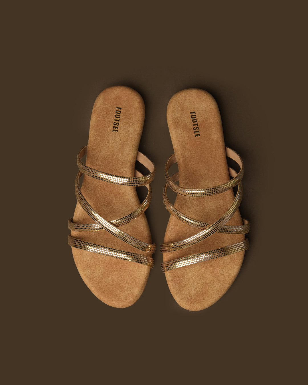 Dazzle Gold Strappy Flat Slide view 2