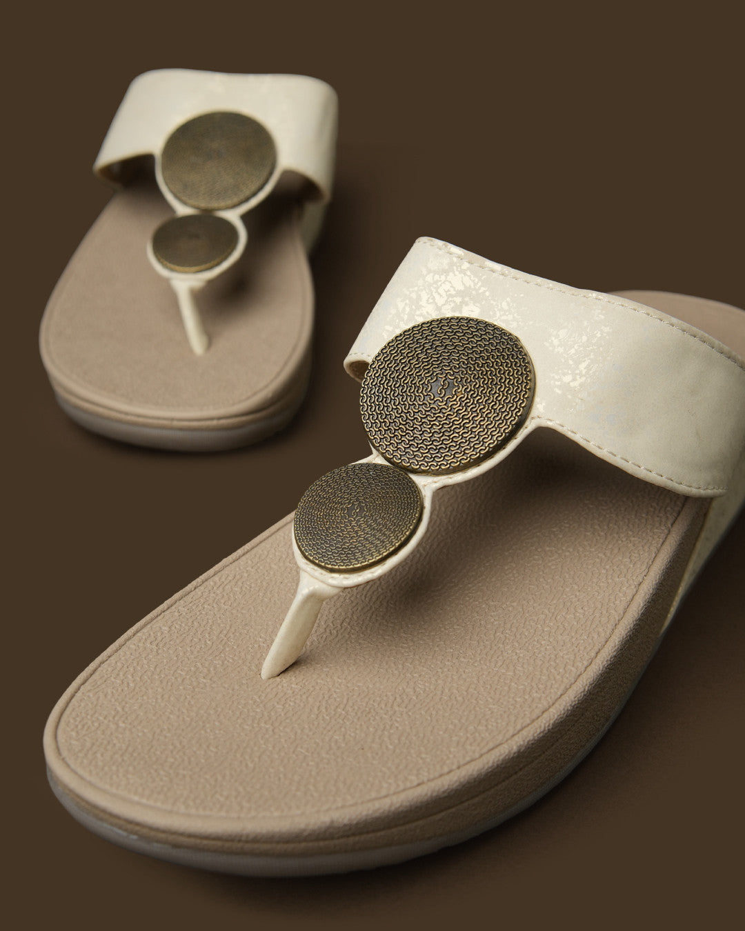 Medallion Ivory Gold Medallion Toe-Post Platform Sandal view 5