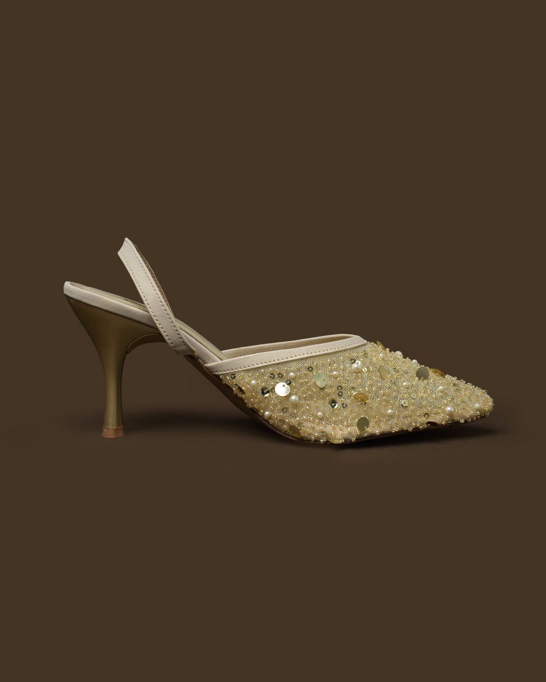 Cinder Champagne Gold Embellished Slingback Heel view 6