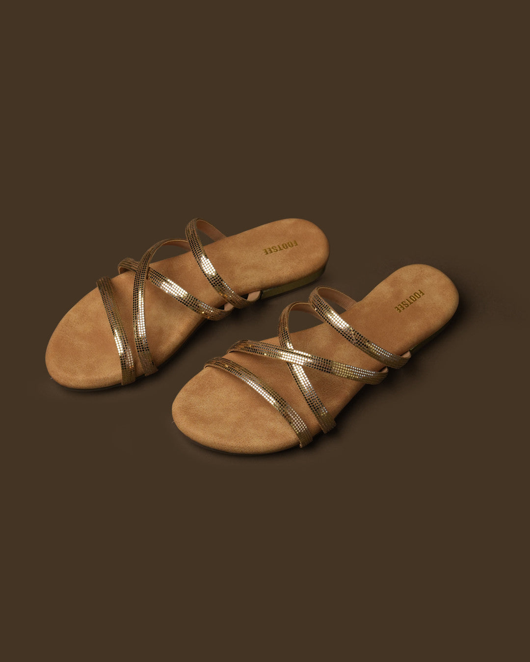 Dazzle Gold Strappy Flat Slide view 3