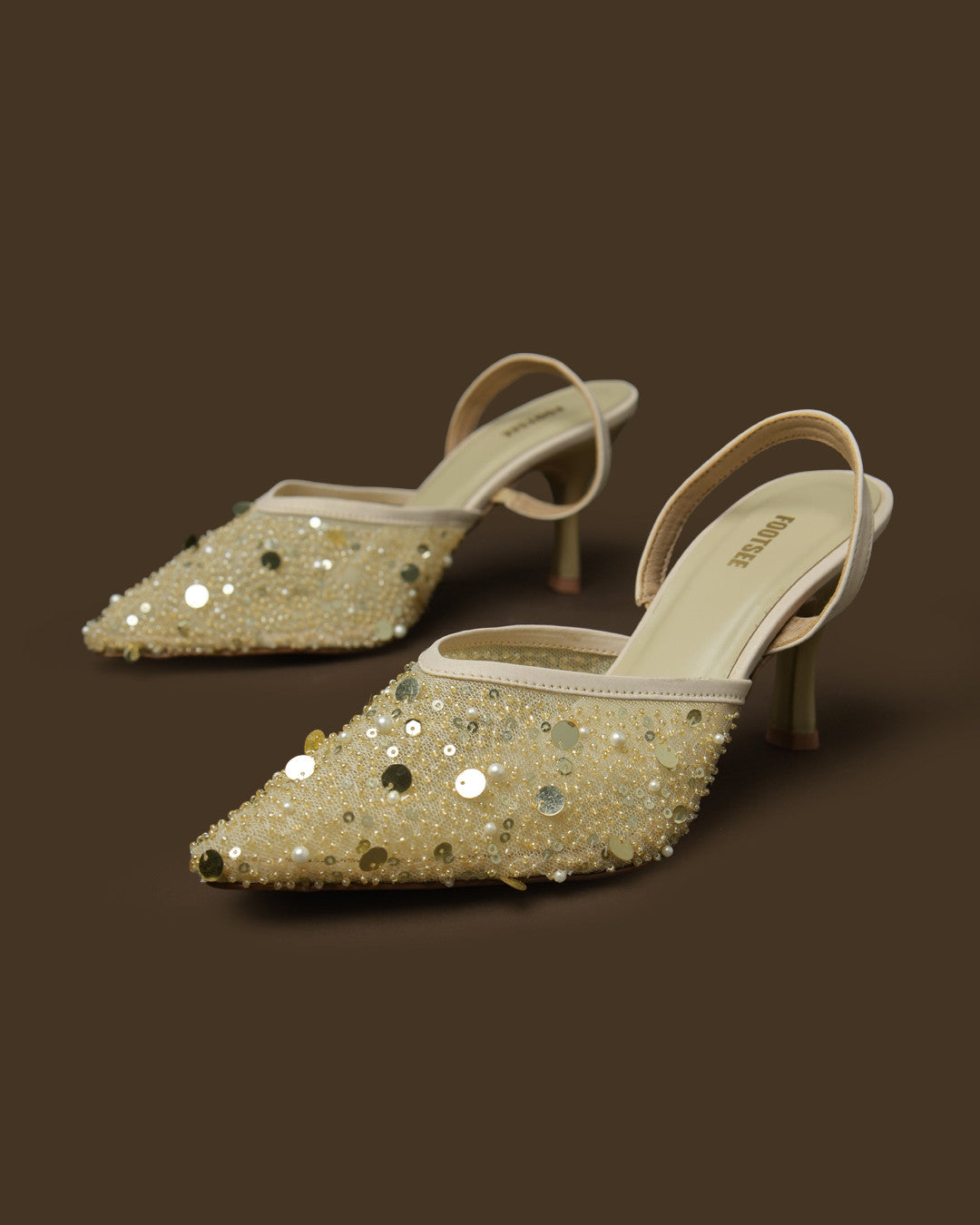 Cinder Champagne Gold Embellished Slingback Heel view 3