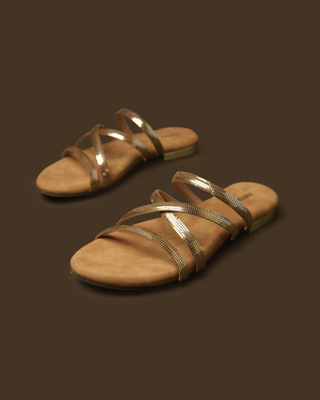 Dazzle Gold Strappy Flat Slide view 4