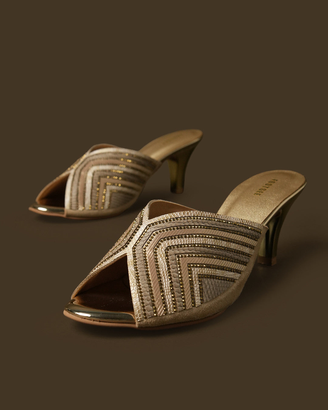 Leher Bronze Gold Patterned Crossover Heeled Mule view 4