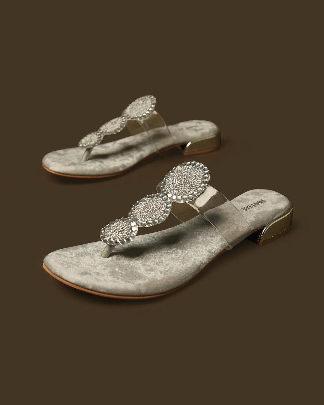 Trio Silver Disc-Detail Toe-Post Flat Sandal view 4