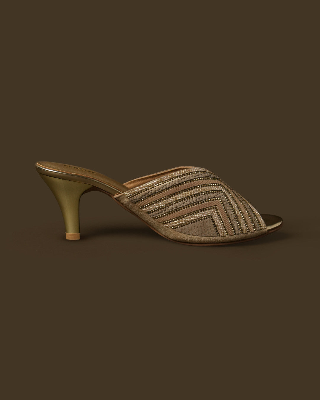 Leher Bronze Gold Patterned Crossover Heeled Mule view 7