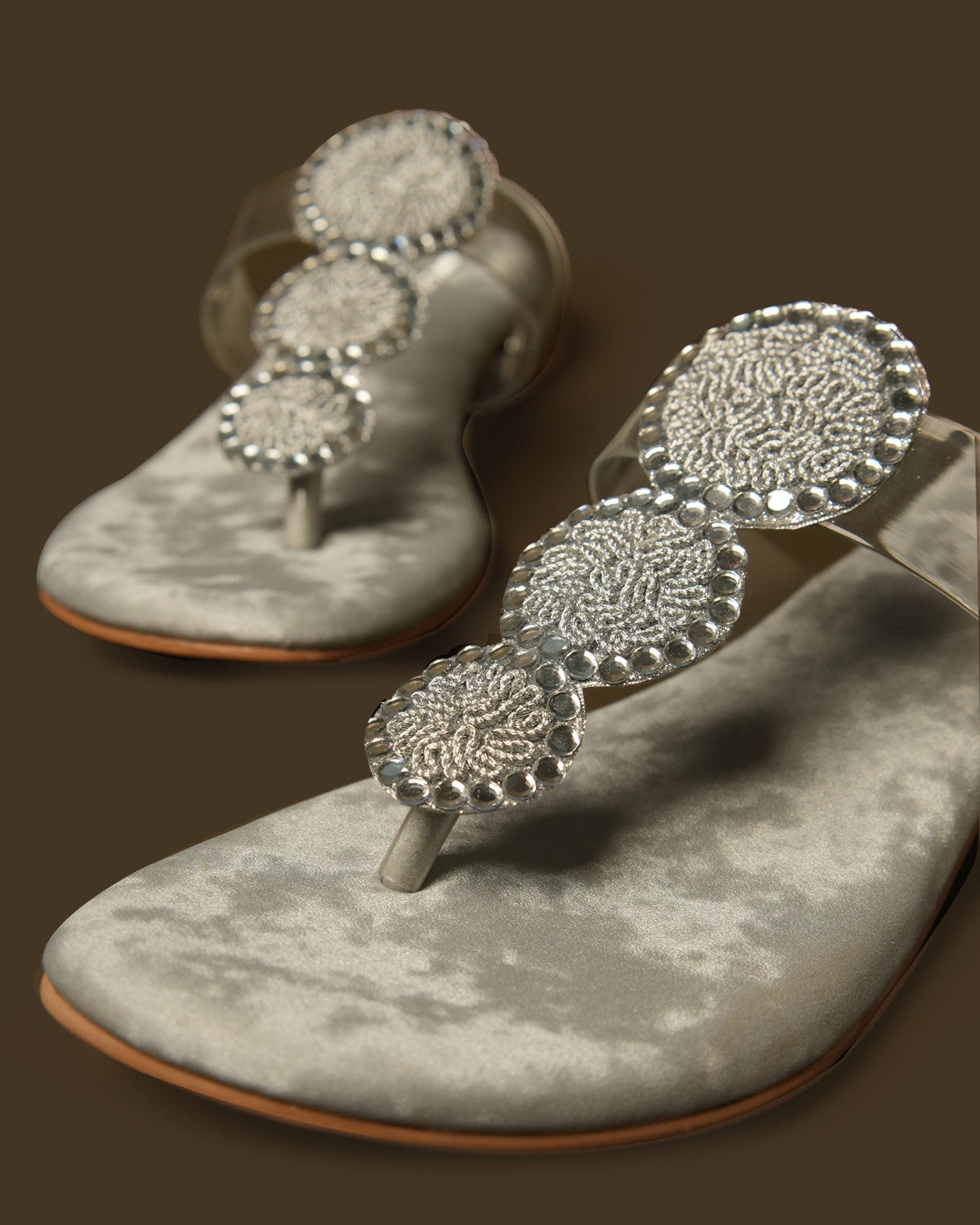 Trio Silver Disc-Detail Toe-Post Flat Sandal view 5