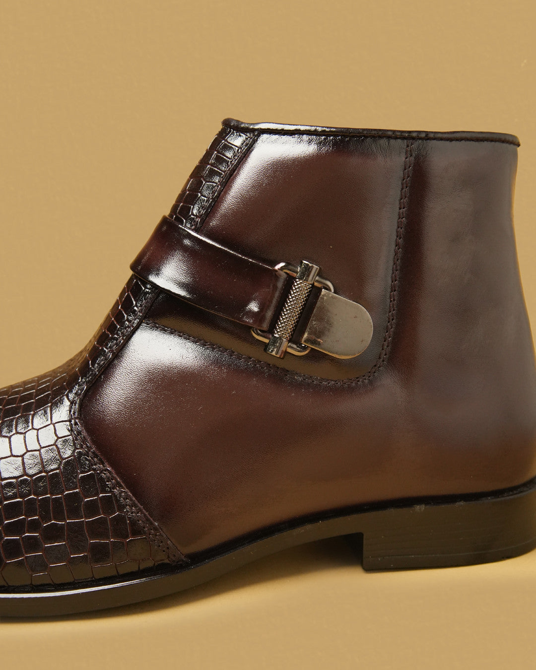 Barton Dark Brown Buckle-Detail Zip Ankle Boot view 4