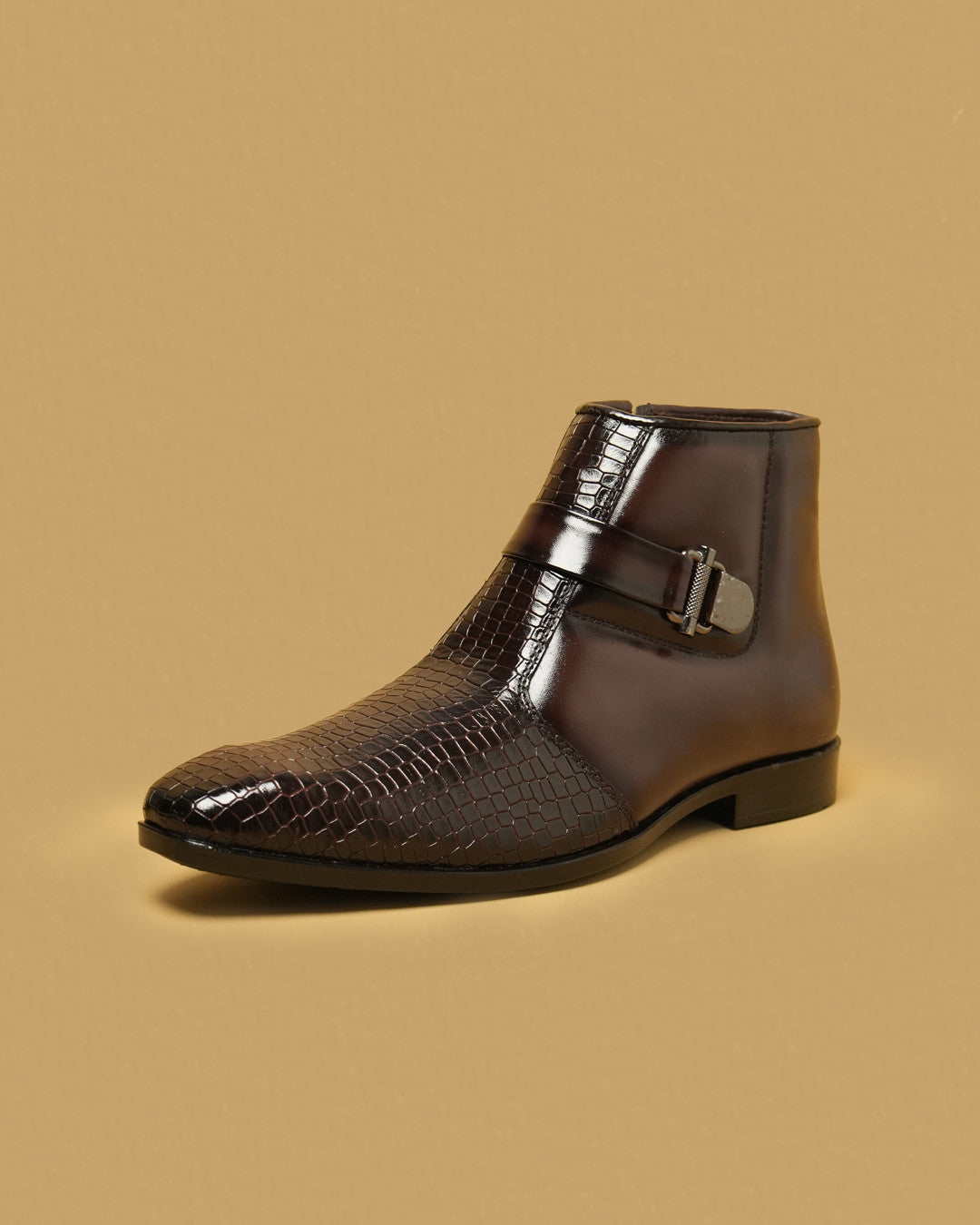 Barton Dark Brown Buckle-Detail Zip Ankle Boot view 2