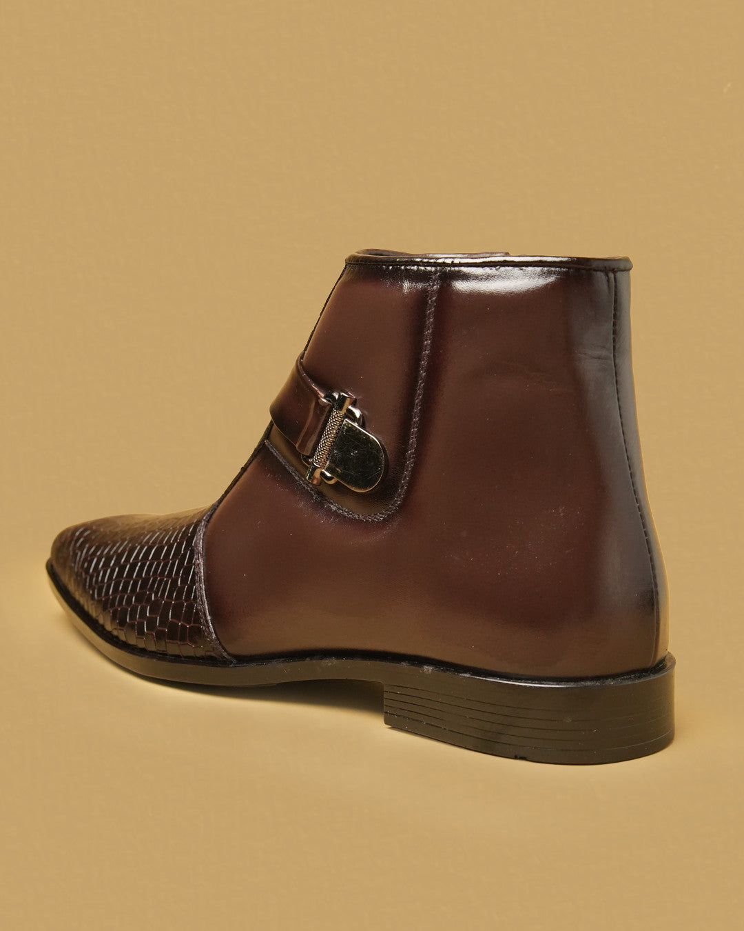 Barton Dark Brown Buckle-Detail Zip Ankle Boot view 3