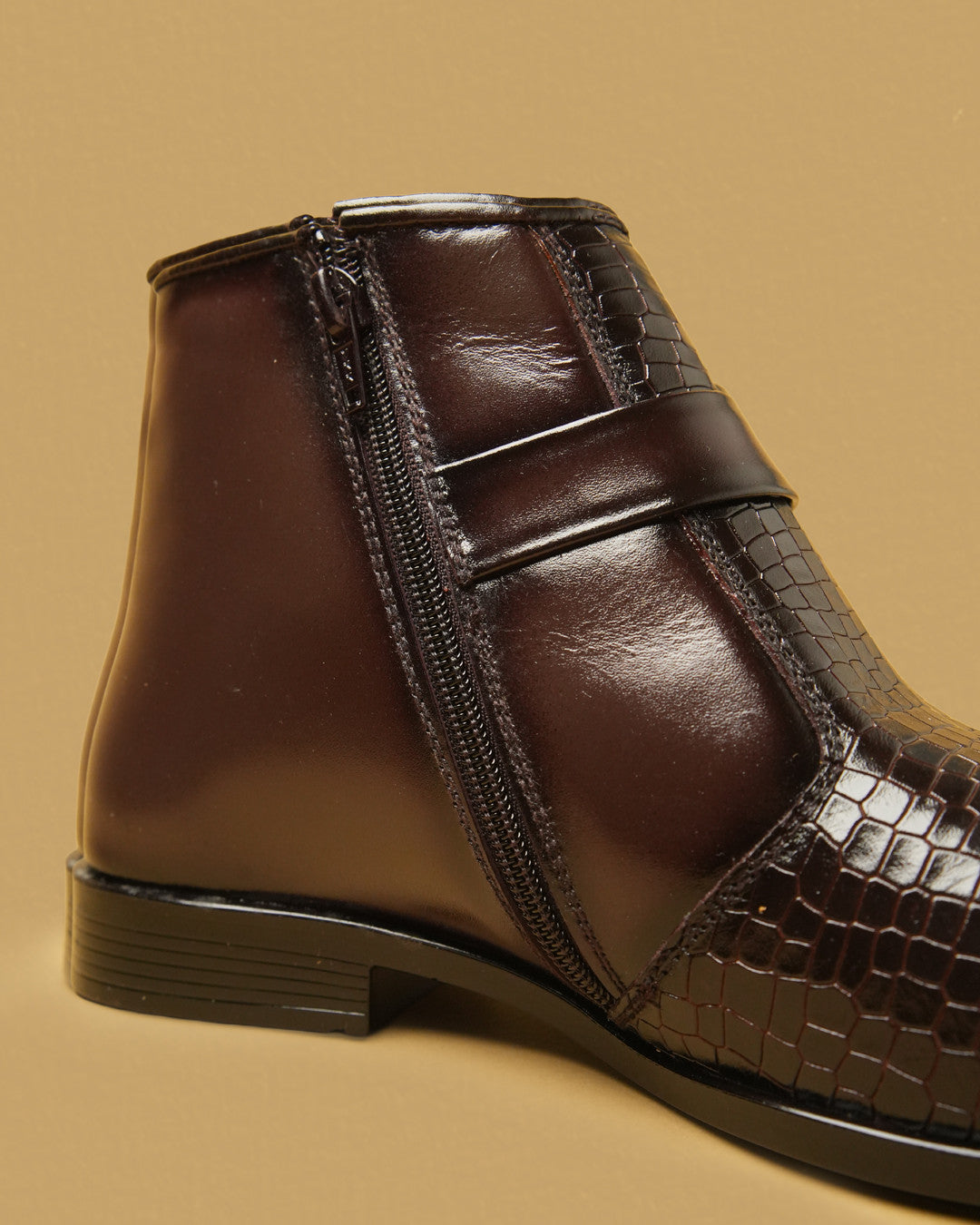 Barton Dark Brown Buckle-Detail Zip Ankle Boot view 6