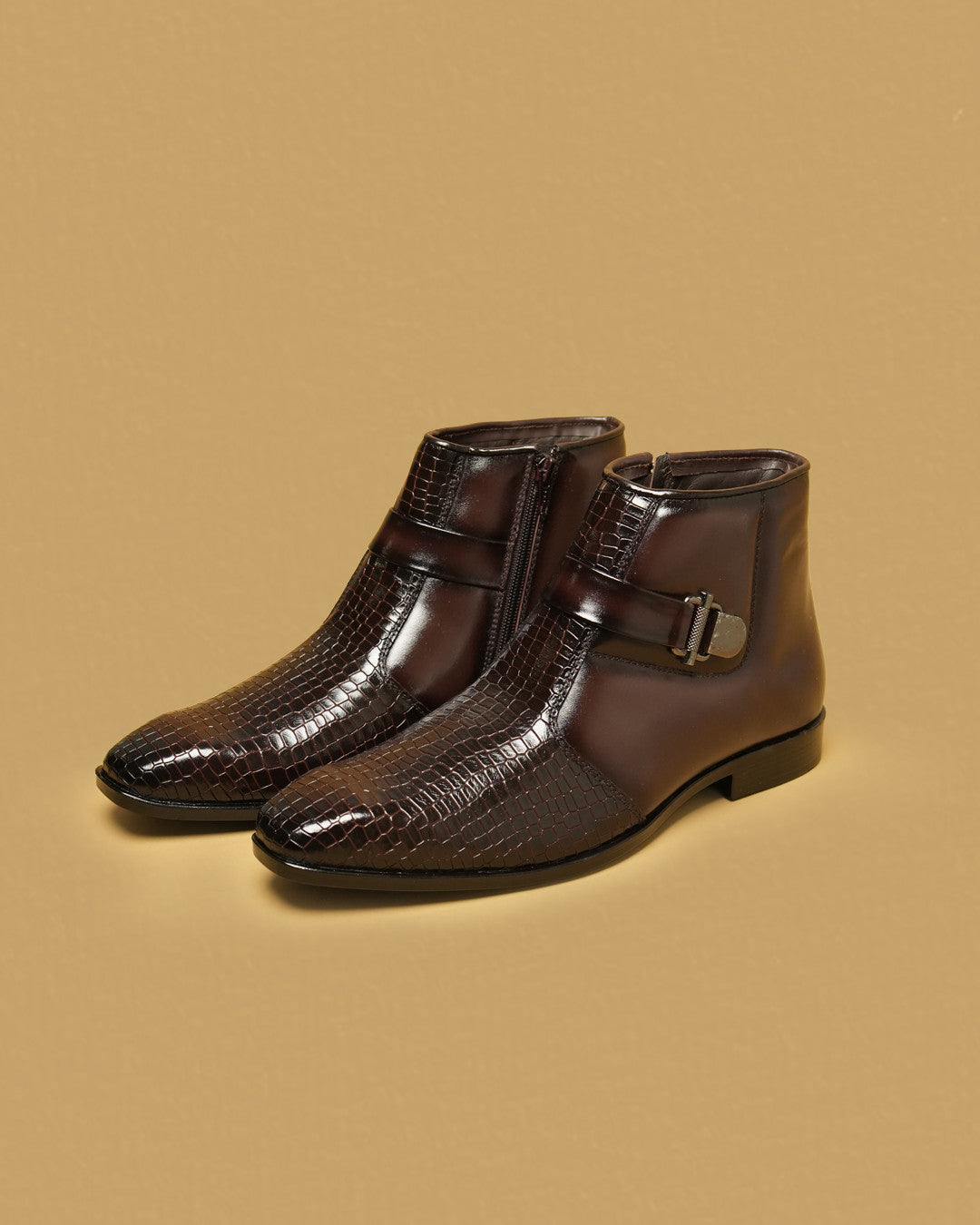 Barton Dark Brown Buckle-Detail Zip Ankle Boot