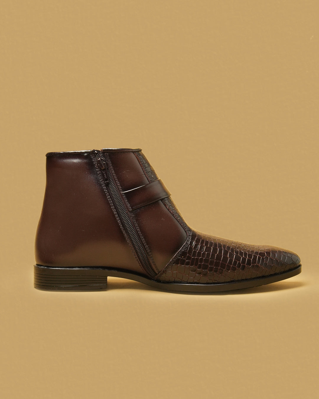 Barton Dark Brown Buckle-Detail Zip Ankle Boot view 7