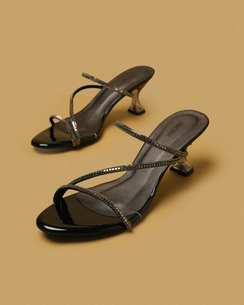Elara Black Pewter Embellished Strappy Mule view 3