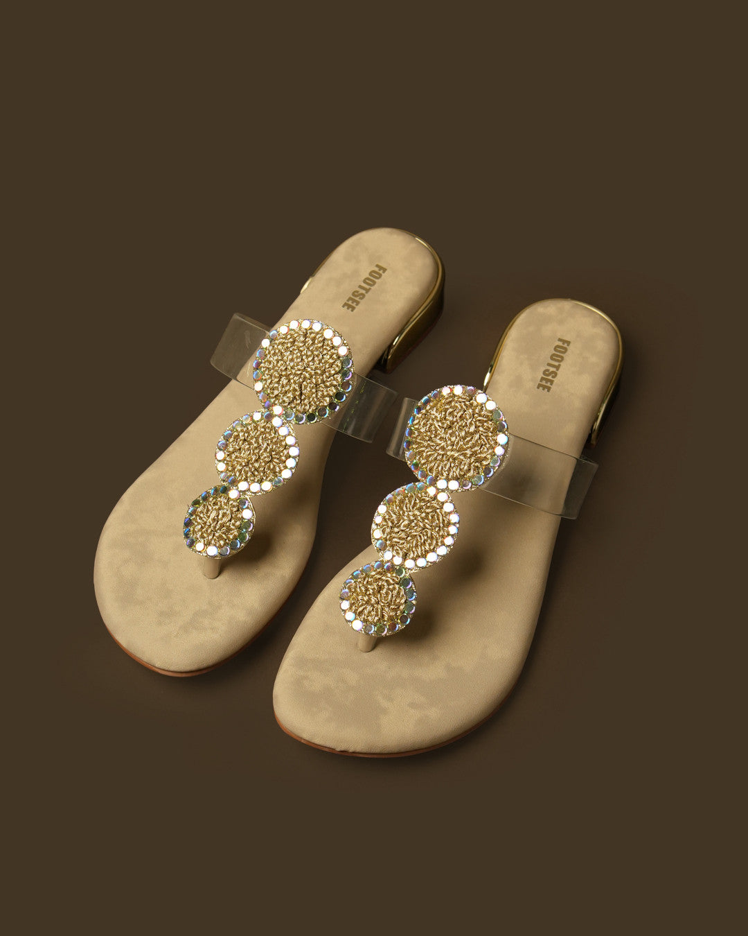 Trio Gold Disc-Detail Toe-Post Flat Sandal