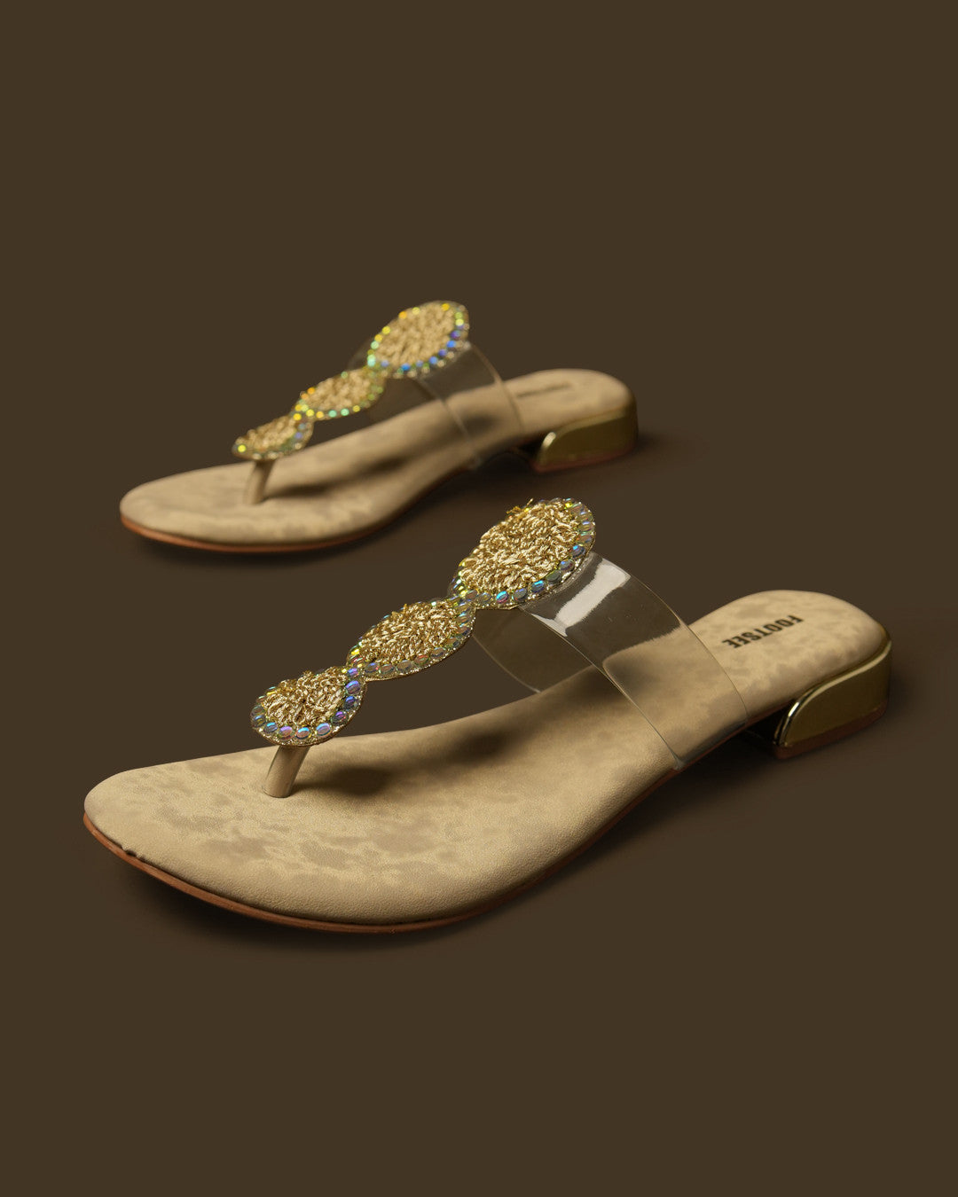 Trio Gold Disc-Detail Toe-Post Flat Sandal view 4