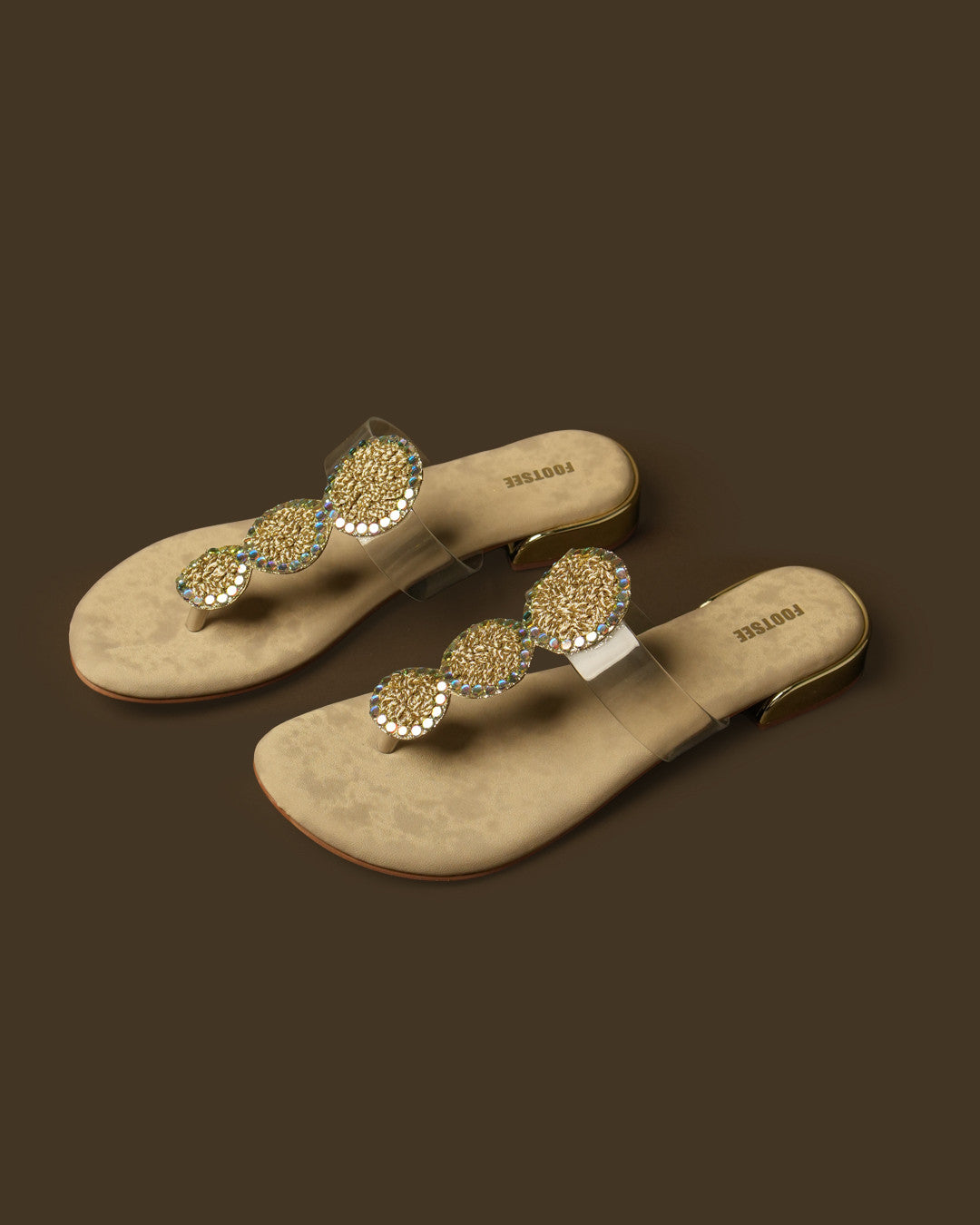 Trio Gold Disc-Detail Toe-Post Flat Sandal view 3