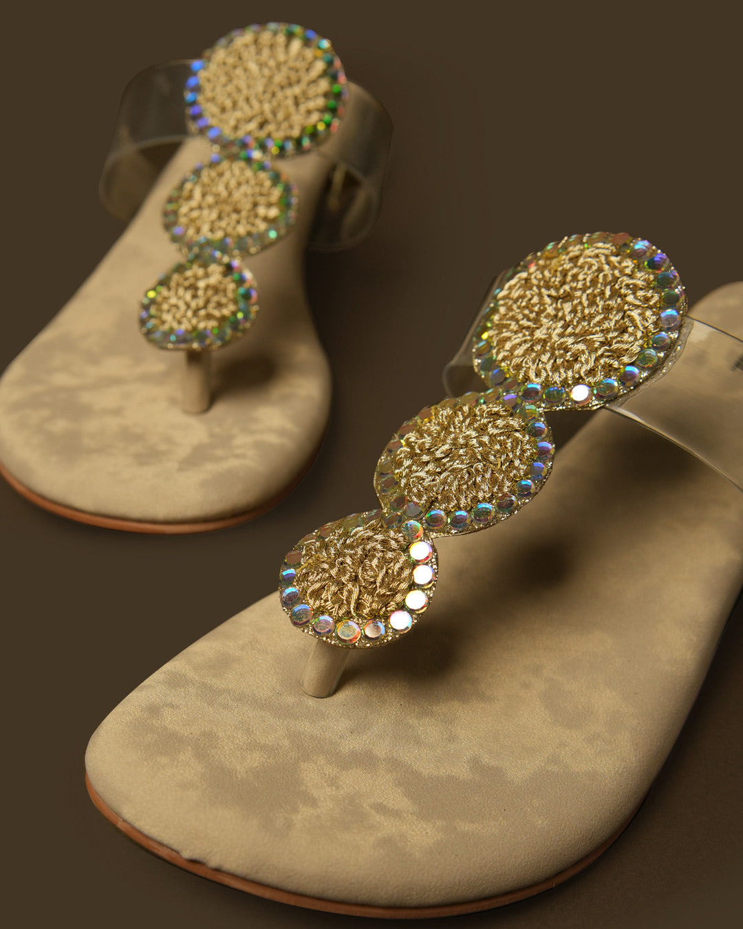Trio Gold Disc-Detail Toe-Post Flat Sandal view 5