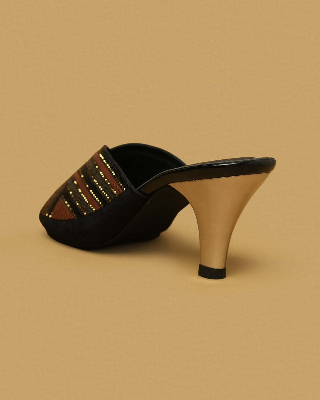 Leher Black Multi Patterned Crossover Heeled Mule view 6