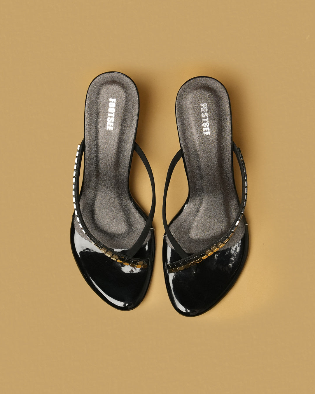 Iris Black Gold Embellished Toe-Post Heel view 2