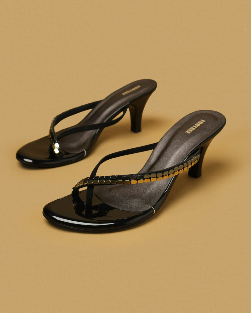 Iris Black Gold Embellished Toe-Post Heel view 3