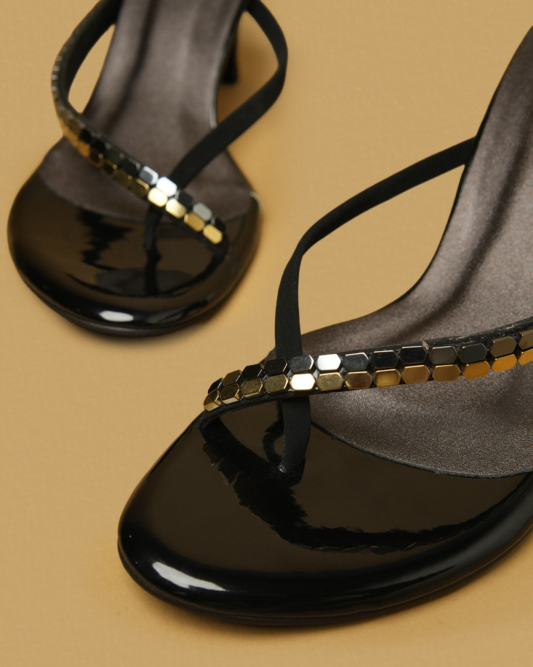 Iris Black Gold Embellished Toe-Post Heel view 4