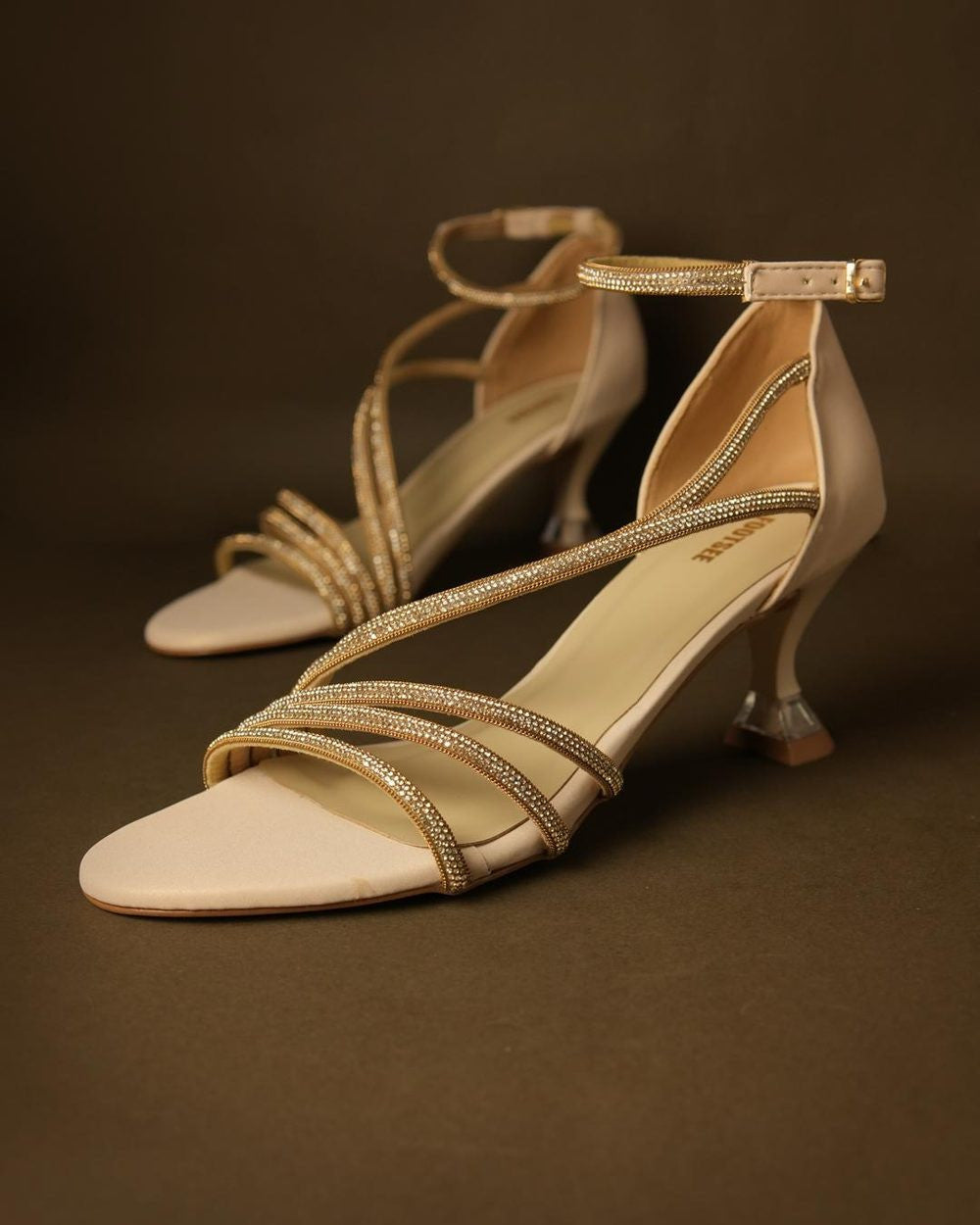 Saira Champagne Gold Ankle-Strap Heel